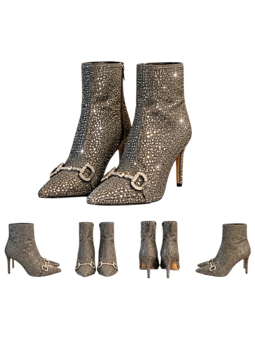 INC Ignacia Crystal-Embellished Pointed Toe Stiletto Ankle Boots - Silver 9 Glam